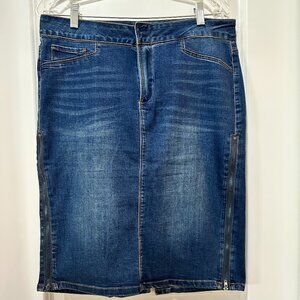 One 5 One Dark Wash Denim Pencil Skirt w/2 Side Zippers, Size L